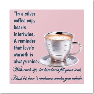 Silver Coffee Cup with Hearts: A Symbol of Love and Kindness Posters and Art